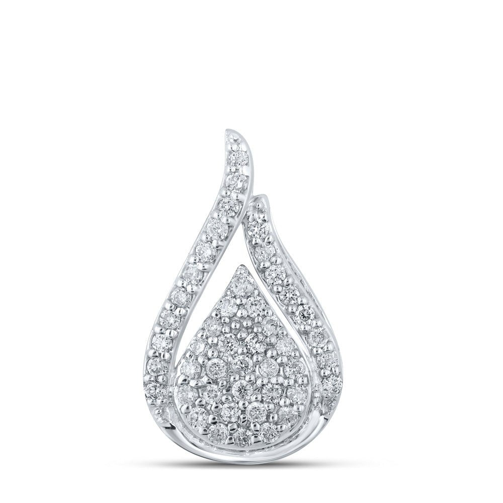Diamond Cluster Pendant | 10kt White Gold Womens Round Diamond Teardrop Pendant 1/5 Cttw | Splendid Jewellery GND