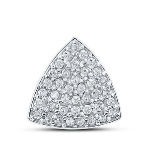 Diamond Cluster Pendant | 10kt White Gold Womens Round Diamond Triangle Pendant 1/10 Cttw | Splendid Jewellery GND