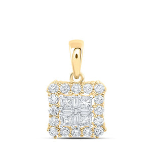 Diamond Cluster Pendant | 10kt Yellow Gold Womens Princess Diamond Square Pendant 5/8 Cttw | Splendid Jewellery GND