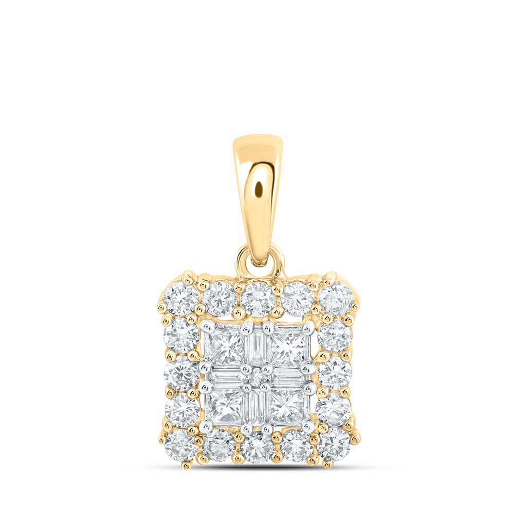 Diamond Cluster Pendant | 10kt Yellow Gold Womens Princess Diamond Square Pendant 5/8 Cttw | Splendid Jewellery GND