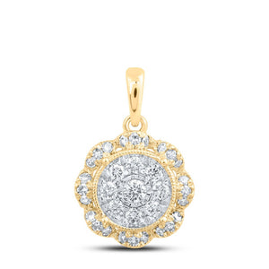 Diamond Cluster Pendant | 10kt Yellow Gold Womens Round Diamond Circle Pendant 1/3 Cttw | Splendid Jewellery GND