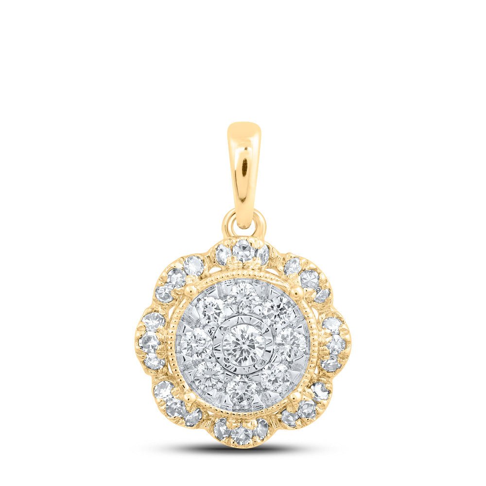 Diamond Cluster Pendant | 10kt Yellow Gold Womens Round Diamond Circle Pendant 1/3 Cttw | Splendid Jewellery GND