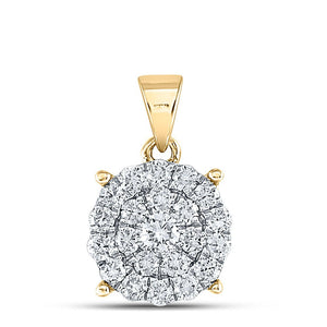 Diamond Cluster Pendant | 10kt Yellow Gold Womens Round Diamond Cluster Pendant 1 Cttw | Splendid Jewellery GND