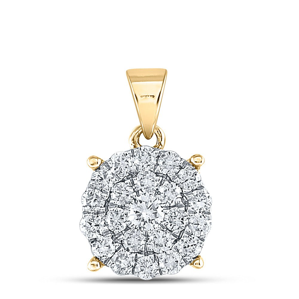 Diamond Cluster Pendant | 10kt Yellow Gold Womens Round Diamond Cluster Pendant 1 Cttw | Splendid Jewellery GND