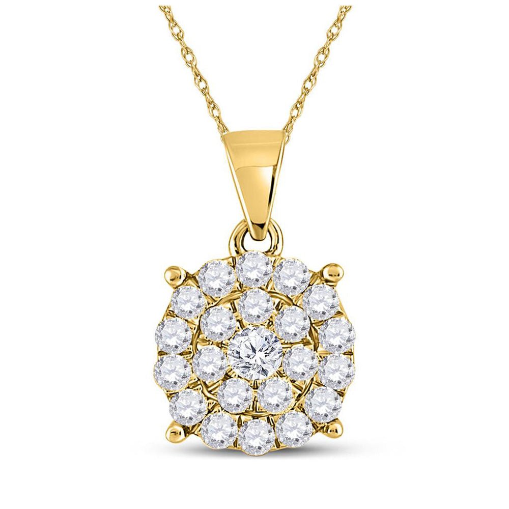 Diamond Cluster Pendant | 10kt Yellow Gold Womens Round Diamond Cluster Pendant 1 Cttw | Splendid Jewellery GND