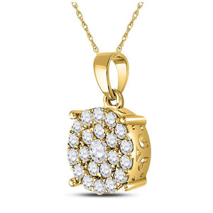 Diamond Cluster Pendant | 10kt Yellow Gold Womens Round Diamond Cluster Pendant 1 Cttw | Splendid Jewellery GND