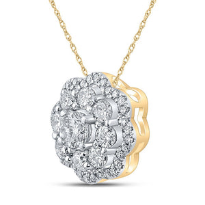 Diamond Cluster Pendant | 10kt Yellow Gold Womens Round Diamond Cluster Pendant 1/2 Cttw | Splendid Jewellery GND