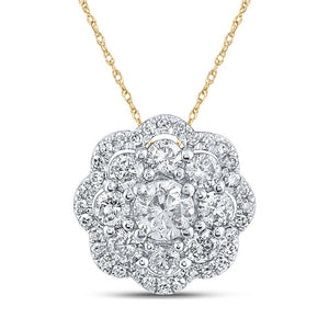 Diamond Cluster Pendant | 10kt Yellow Gold Womens Round Diamond Cluster Pendant 1/2 Cttw | Splendid Jewellery GND