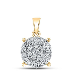 Diamond Cluster Pendant | 10kt Yellow Gold Womens Round Diamond Cluster Pendant 1/2 Cttw | Splendid Jewellery GND