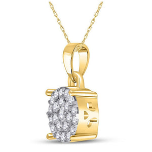 Diamond Cluster Pendant | 10kt Yellow Gold Womens Round Diamond Cluster Pendant 1/4 Cttw | Splendid Jewellery GND