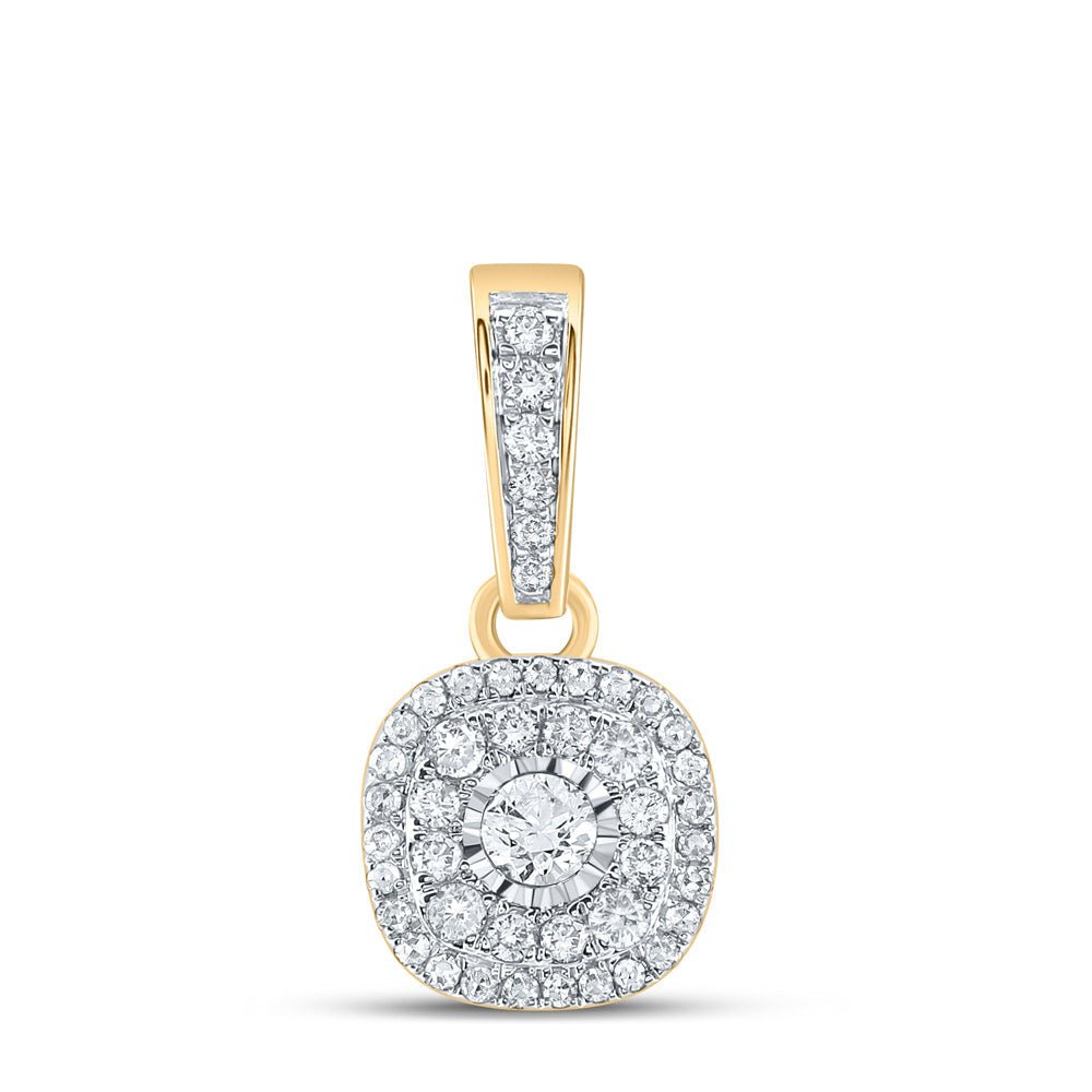 Diamond Cluster Pendant | 10kt Yellow Gold Womens Round Diamond Cluster Pendant 1/4 Cttw | Splendid Jewellery GND