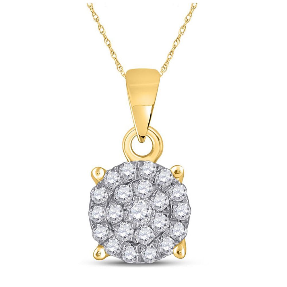 Diamond Cluster Pendant | 10kt Yellow Gold Womens Round Diamond Cluster Pendant 1/4 Cttw | Splendid Jewellery GND