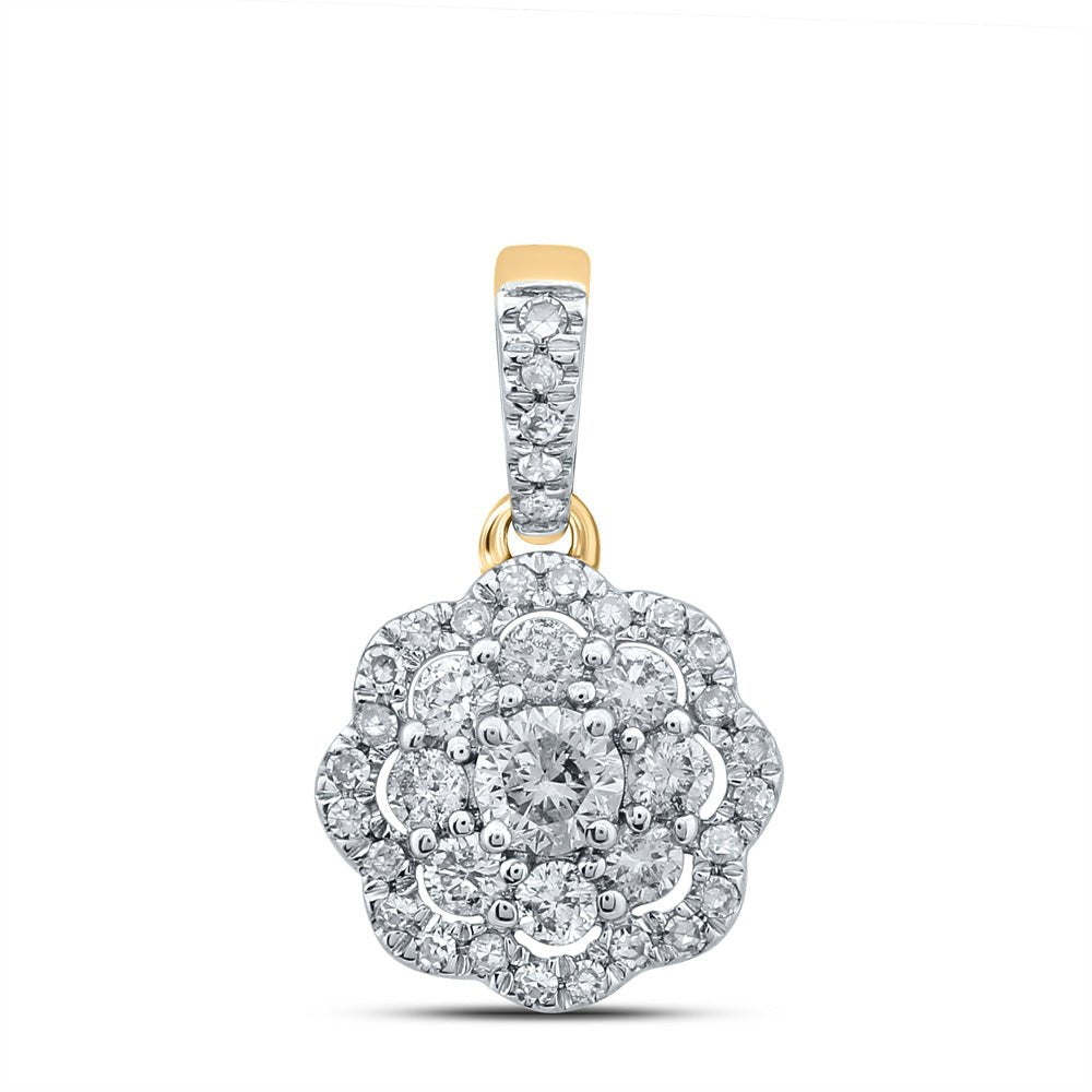 Diamond Cluster Pendant | 10kt Yellow Gold Womens Round Diamond Cluster Pendant 1/4 Cttw | Splendid Jewellery GND