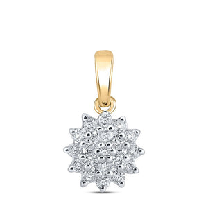 Diamond Cluster Pendant | 10kt Yellow Gold Womens Round Diamond Cluster Pendant 1/5 Cttw | Splendid Jewellery GND