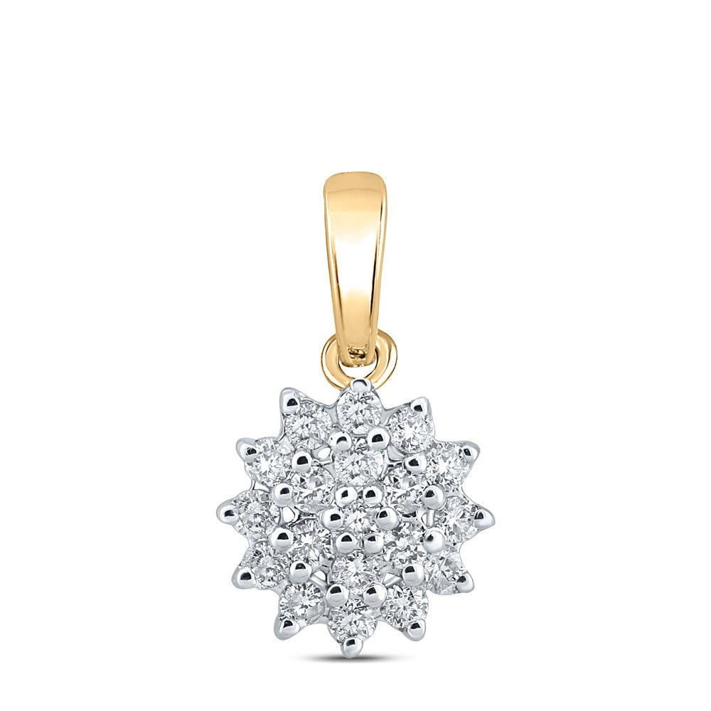 Diamond Cluster Pendant | 10kt Yellow Gold Womens Round Diamond Cluster Pendant 1/5 Cttw | Splendid Jewellery GND