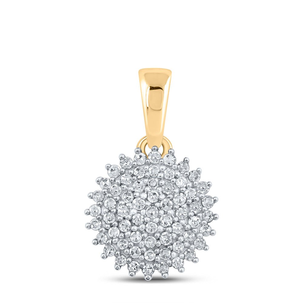 Diamond Cluster Pendant | 10kt Yellow Gold Womens Round Diamond Cluster Pendant 1/5 Cttw | Splendid Jewellery GND