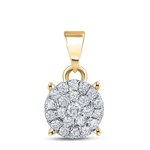 Diamond Cluster Pendant | 10kt Yellow Gold Womens Round Diamond Cluster Pendant 1/6 Cttw | Splendid Jewellery GND