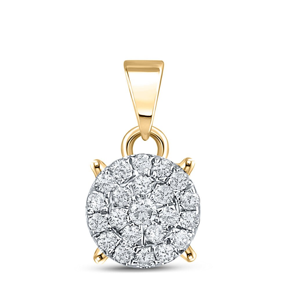 Diamond Cluster Pendant | 10kt Yellow Gold Womens Round Diamond Cluster Pendant 1/6 Cttw | Splendid Jewellery GND