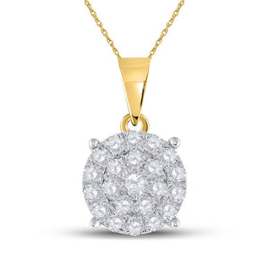Diamond Cluster Pendant | 10kt Yellow Gold Womens Round Diamond Cluster Pendant 2 Cttw | Splendid Jewellery GND