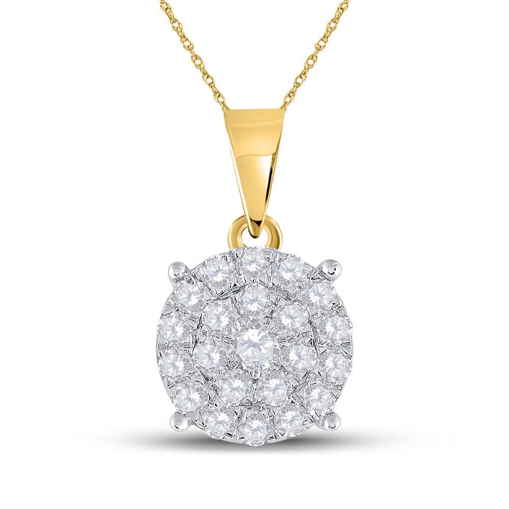 Diamond Cluster Pendant | 10kt Yellow Gold Womens Round Diamond Cluster Pendant 2 Cttw | Splendid Jewellery GND