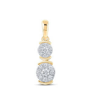 Diamond Cluster Pendant | 10kt Yellow Gold Womens Round Diamond Double Cluster Pendant 1/4 Cttw | Splendid Jewellery GND