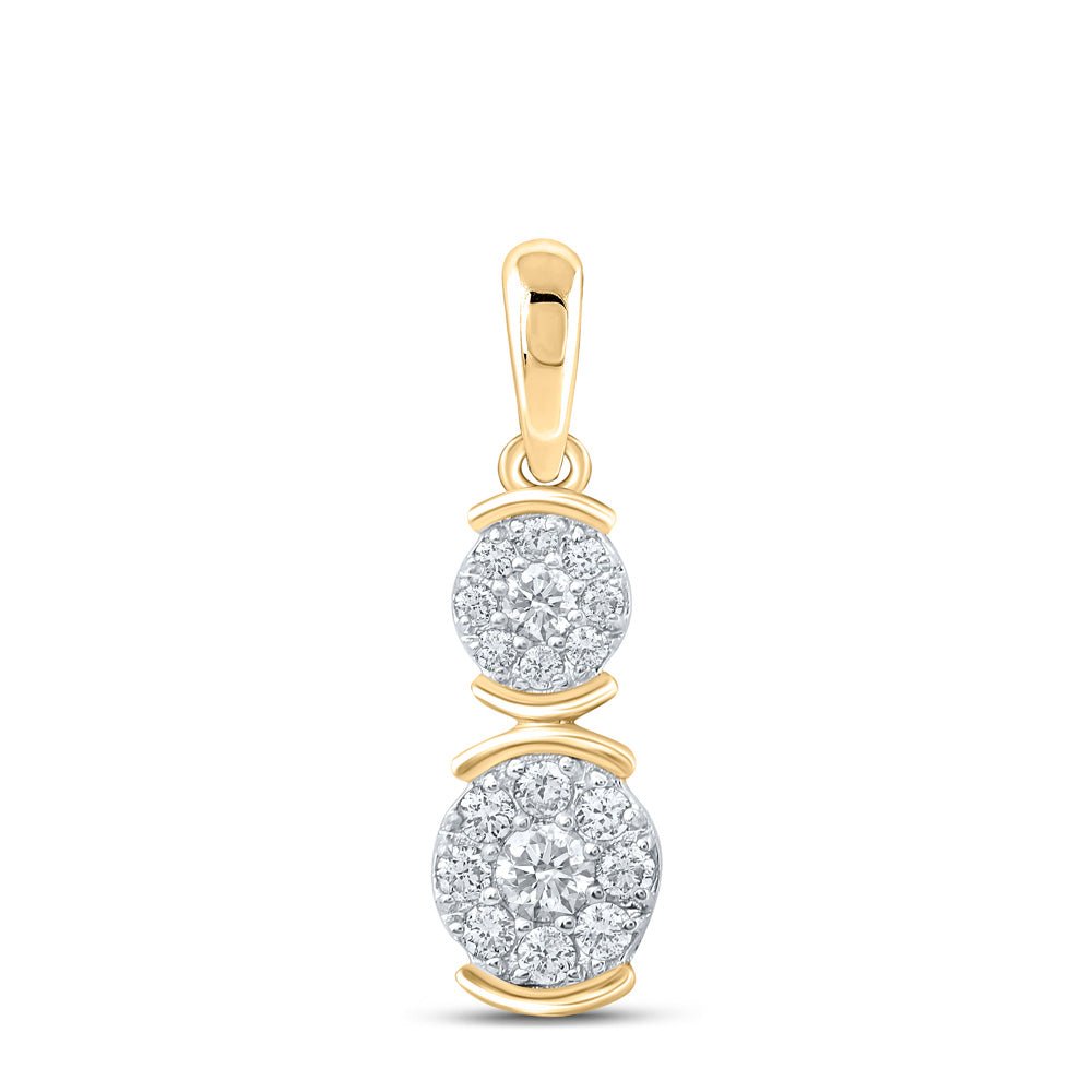 Diamond Cluster Pendant | 10kt Yellow Gold Womens Round Diamond Double Cluster Pendant 1/4 Cttw | Splendid Jewellery GND