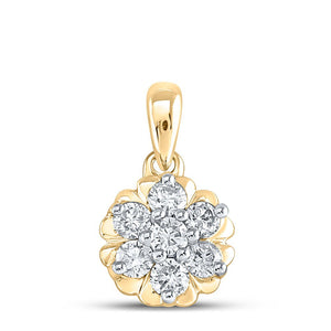 Diamond Cluster Pendant | 10kt Yellow Gold Womens Round Diamond Flower Cluster Pendant 1/3 Cttw | Splendid Jewellery GND