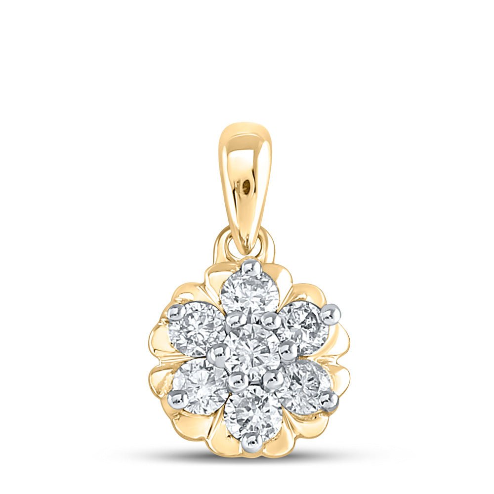 Diamond Cluster Pendant | 10kt Yellow Gold Womens Round Diamond Flower Cluster Pendant 1/3 Cttw | Splendid Jewellery GND