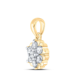 Diamond Cluster Pendant | 10kt Yellow Gold Womens Round Diamond Flower Cluster Pendant 1/3 Cttw | Splendid Jewellery GND