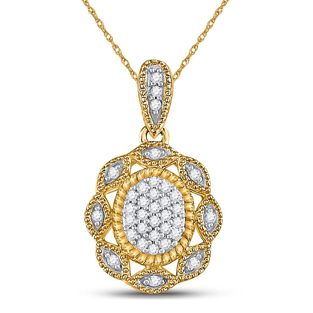 Diamond Cluster Pendant | 10kt Yellow Gold Womens Round Diamond Oval Cluster Pendant 1/10 Cttw | Splendid Jewellery GND