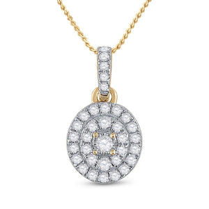 Diamond Cluster Pendant | 10kt Yellow Gold Womens Round Diamond Oval Pendant 1/3 Cttw | Splendid Jewellery GND