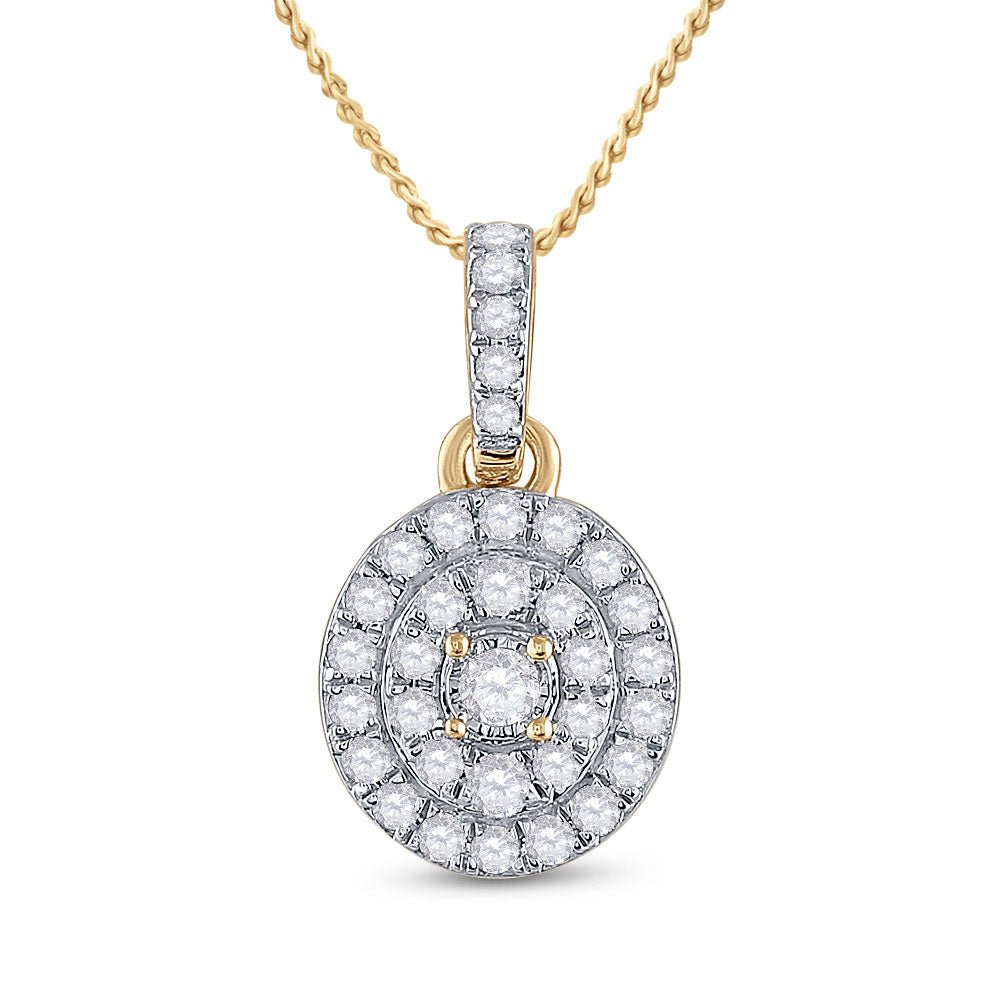 Diamond Cluster Pendant | 10kt Yellow Gold Womens Round Diamond Oval Pendant 1/3 Cttw | Splendid Jewellery GND