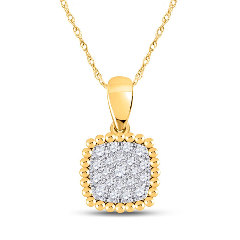 Diamond Cluster Pendant | 10kt Yellow Gold Womens Round Diamond Square Pendant 1/6 Cttw | Splendid Jewellery GND