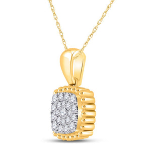 Diamond Cluster Pendant | 10kt Yellow Gold Womens Round Diamond Square Pendant 1/6 Cttw | Splendid Jewellery GND