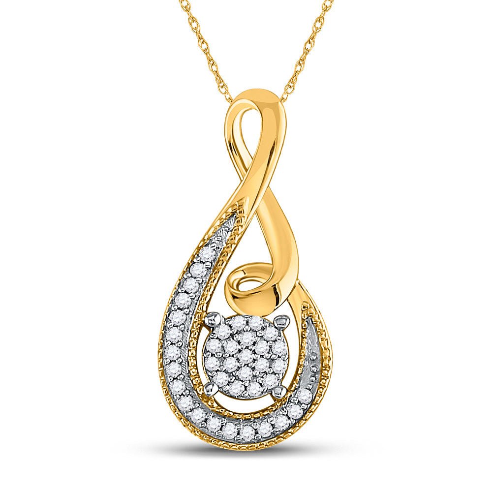 Diamond Cluster Pendant | 10kt Yellow Gold Womens Round Diamond Teardrop Cluster Pendant 1/10 Cttw | Splendid Jewellery GND