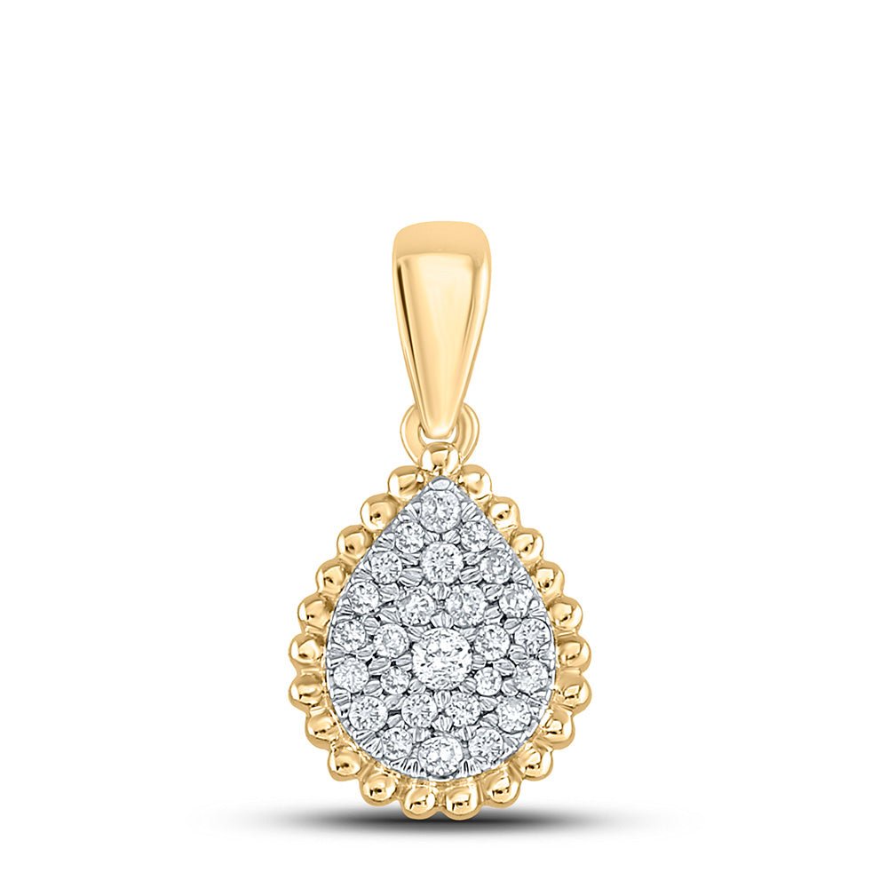 Diamond Cluster Pendant | 10kt Yellow Gold Womens Round Diamond Teardrop Cluster Pendant 1/8 Cttw | Splendid Jewellery GND