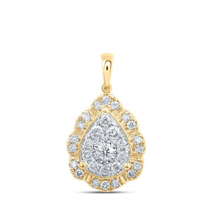 Diamond Cluster Pendant | 10kt Yellow Gold Womens Round Diamond Teardrop Pendant 1 Cttw | Splendid Jewellery GND