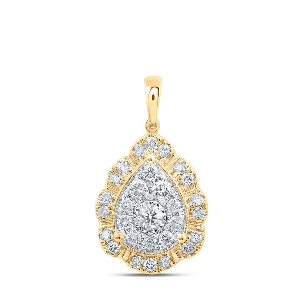 Diamond Cluster Pendant | 10kt Yellow Gold Womens Round Diamond Teardrop Pendant 1 Cttw | Splendid Jewellery GND