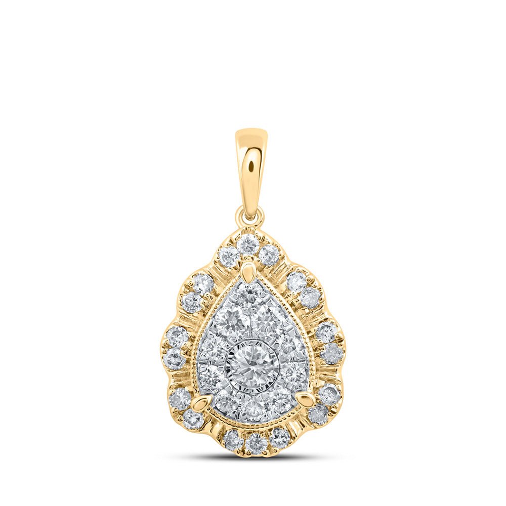 Diamond Cluster Pendant | 10kt Yellow Gold Womens Round Diamond Teardrop Pendant 1/2 Cttw | Splendid Jewellery GND