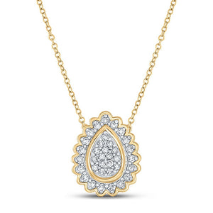 Diamond Cluster Pendant | 10kt Yellow Gold Womens Round Diamond Teardrop Pendant 1/5 Cttw | Splendid Jewellery GND