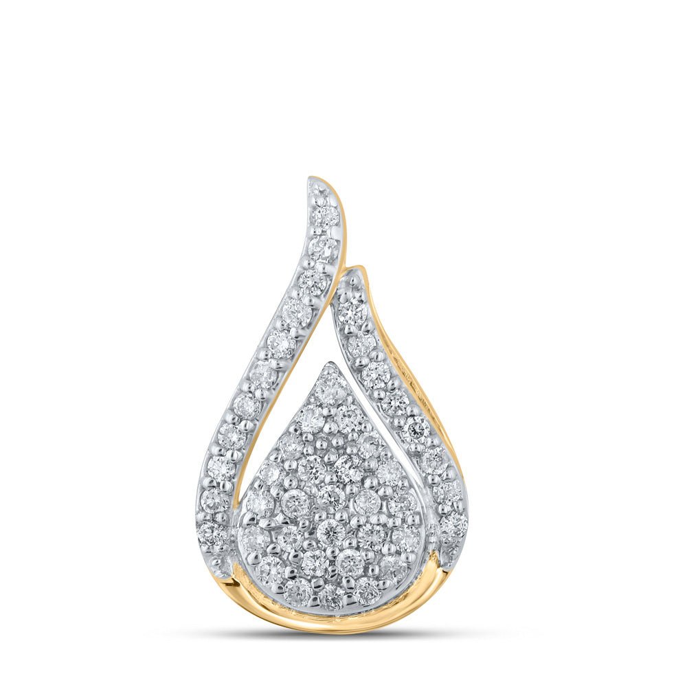 Diamond Cluster Pendant | 10kt Yellow Gold Womens Round Diamond Teardrop Pendant 1/5 Cttw | Splendid Jewellery GND