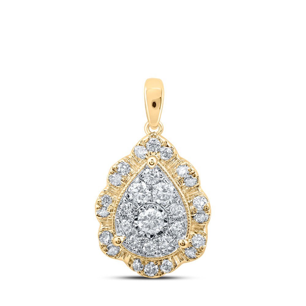 Diamond Cluster Pendant | 10kt Yellow Gold Womens Round Diamond Teardrop Pendant 3/4 Cttw | Splendid Jewellery GND