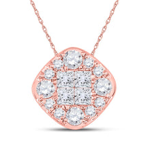 Load image into Gallery viewer, Radiant Rose Gold Princess Diamond Cluster Pendant - Top View