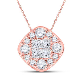 Radiant Rose Gold Princess Diamond Cluster Pendant - Top View