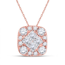 Load image into Gallery viewer, Enchanting Rose Gold Princess Diamond Square Pendant - Top View
