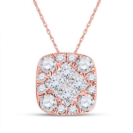 Enchanting Rose Gold Princess Diamond Square Pendant - Top View