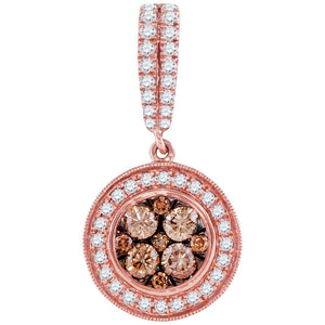 Diamond Cluster Pendant | 14kt Rose Gold Womens Round Brown Diamond Cluster Pendant 1 Cttw | Splendid Jewellery GND