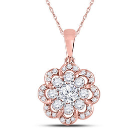 Romantic Rose Gold Diamond Flower Cluster Pendant - Top View