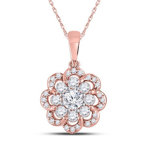 Diamond Cluster Pendant | 14kt Rose Gold Womens Round Diamond Flower Cluster Pendant 1/2 Cttw | Splendid Jewellery GND