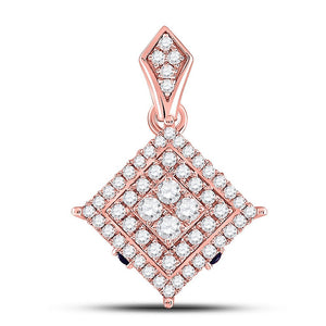Diamond Cluster Pendant | 14kt Rose Gold Womens Round Diamond Offset Square Cluster Pendant 1/2 Cttw | Splendid Jewellery GND